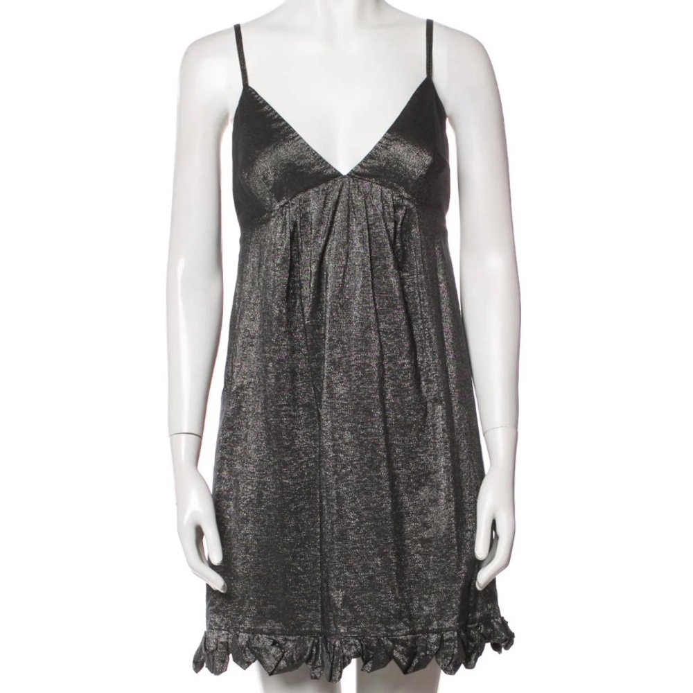 Rebecca Taylor Vintage Y2K Gunmetal Metallic Silk Mini Dress 4